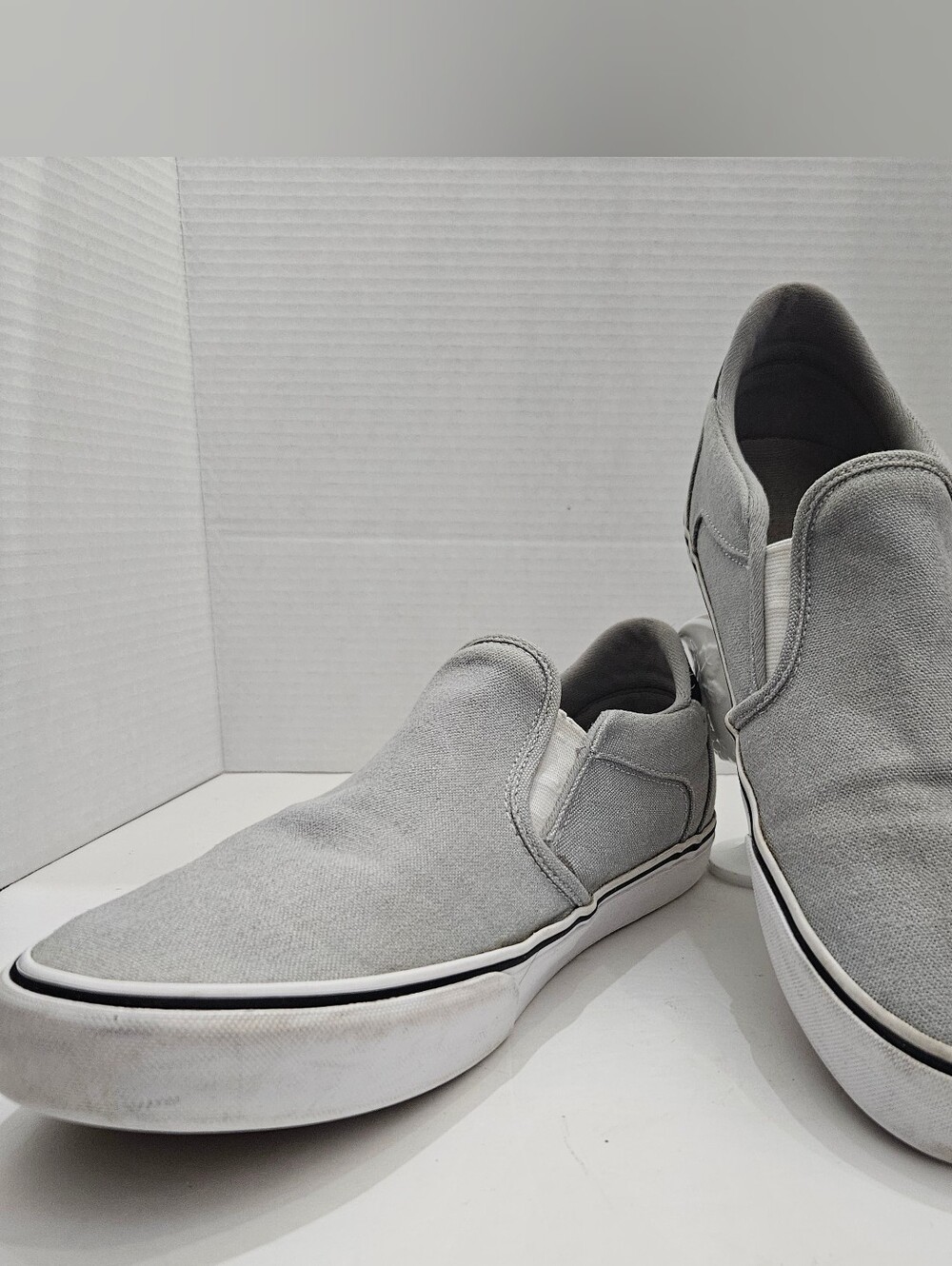 Vans Asher Deluxe Grey Canvas Classic Slip On Skate Shoes Men's Size 13